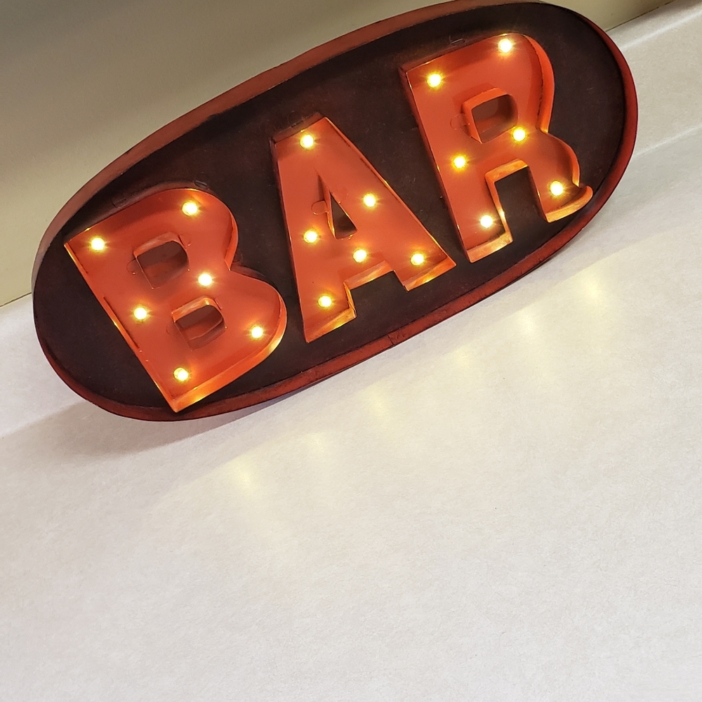 RED Light Up Metal Bar Sign 20x10 Inches, Battery Operated